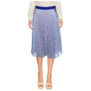 VDP Club Women's Blue White Striped Pleated Cotton Blend Midi Skirt Sz 6/42